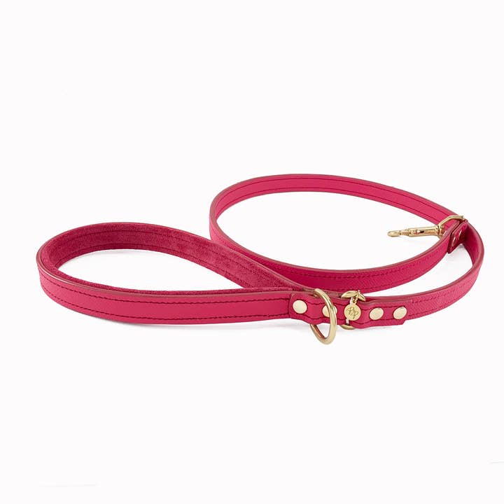 Laisse en cuir Raspberry pour la vente par Poppy and Payson