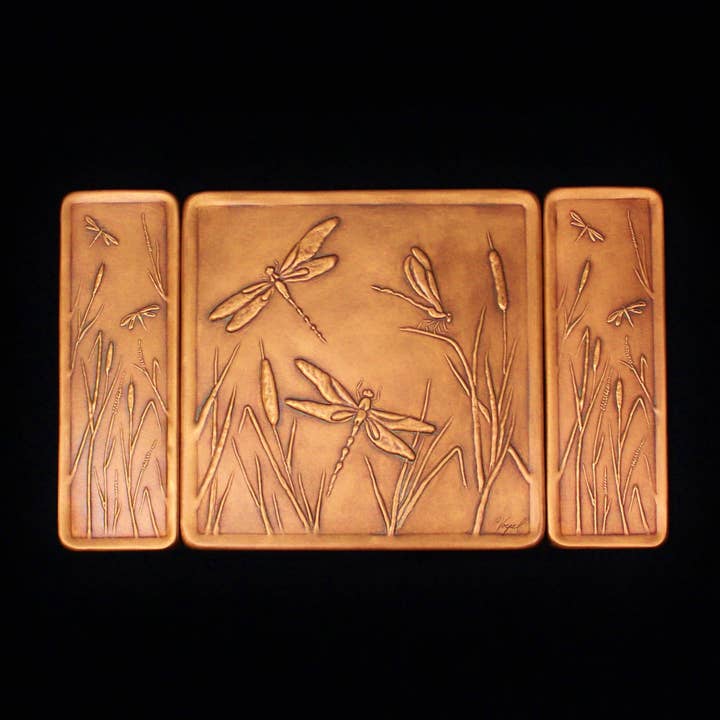Dragonfly/Cattails Mural, 9"x 15"x 1/4", DFM915 for wholesale by Copper Art Tiles