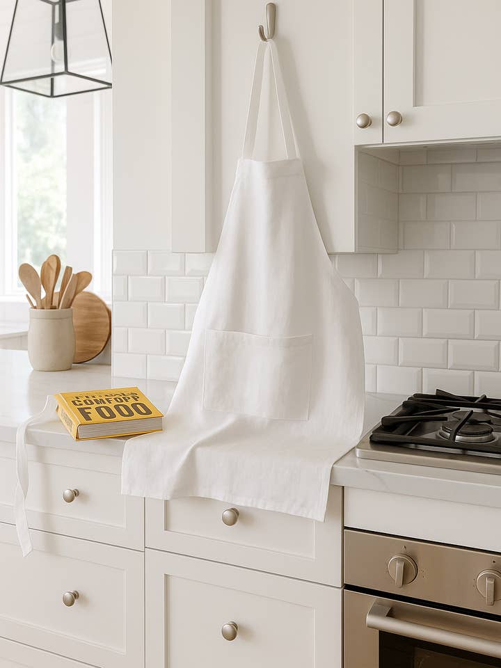 Pure French Linen Apron - White for wholesale by Mama and Tochter