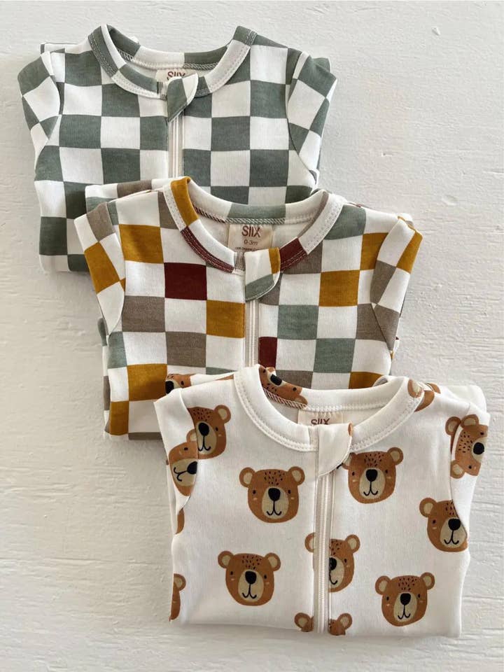 SIIX Collection - Wholesale Sleepsuit - Baby - Matcha Milkshake Checkerboard / Organic Zip Footie (Baby)