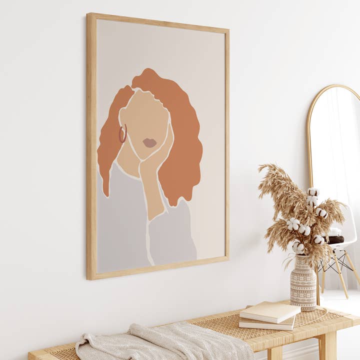 Boho Red Haired Woman Art Print for wholesale by Coral Cove Studio