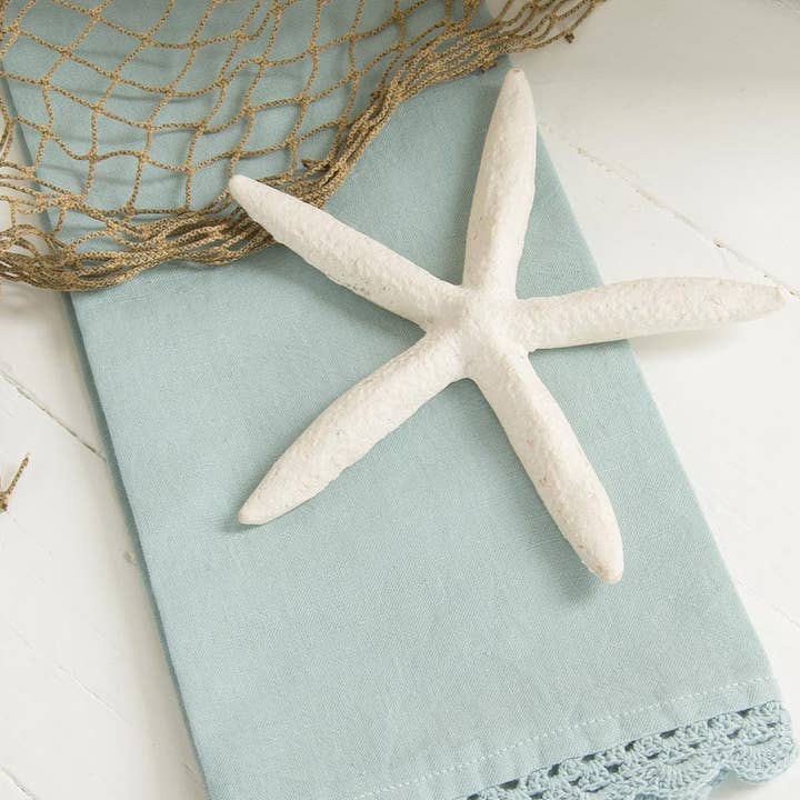 Newport 17x26 Blue Cotton Linen Coastal Cottage Tea Towel for wholesale by Heritage Lace