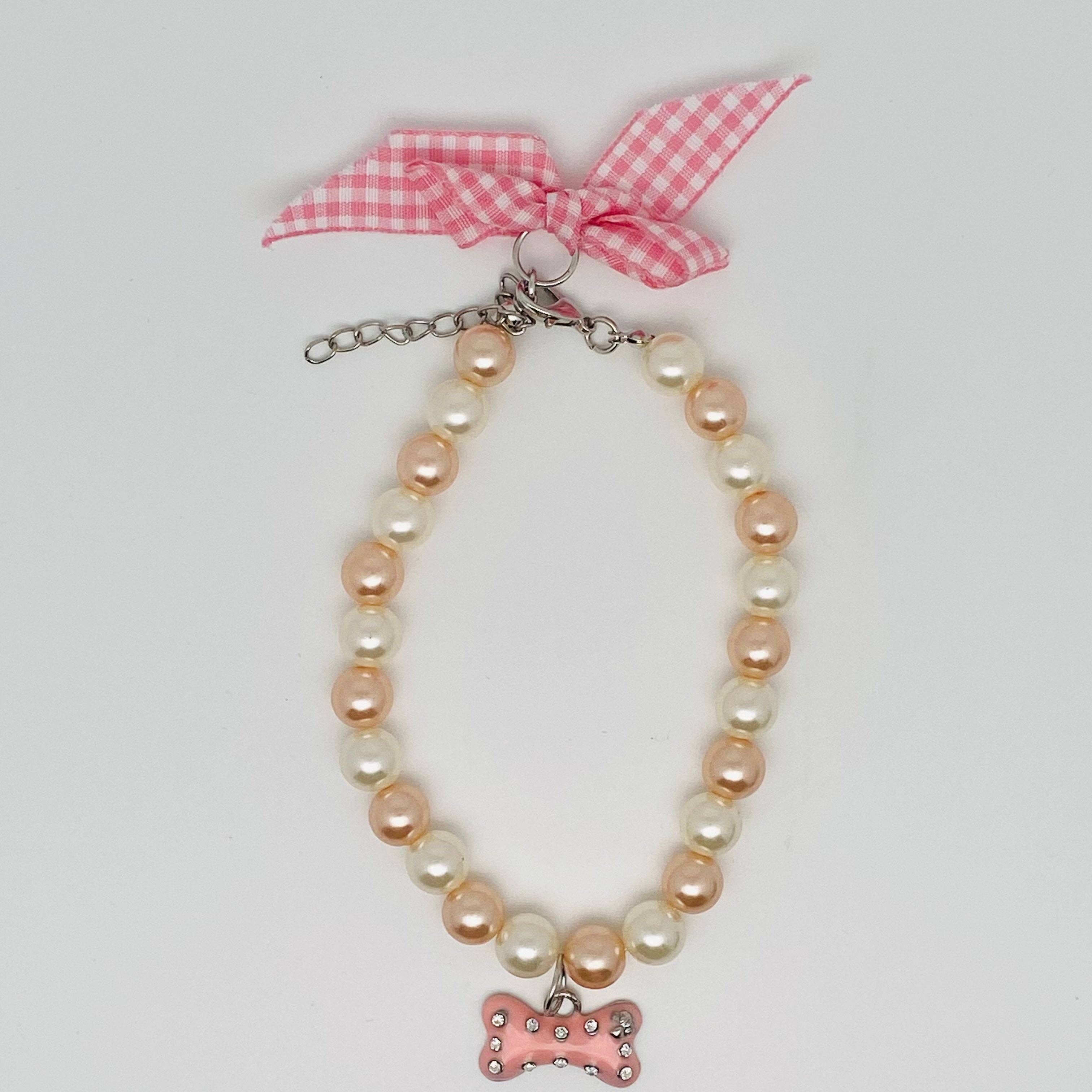 Mio Queena - Wholesale Pet Collar - Cat/Dog - Rhinestone Bone Necklace Bow Pet Pearl Collar0
