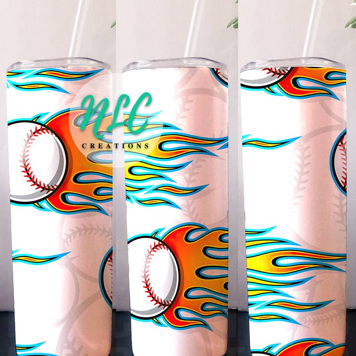 Flaming Baseballs 20oz Stainless Steel Tumbler for wholesale by NLC Creations