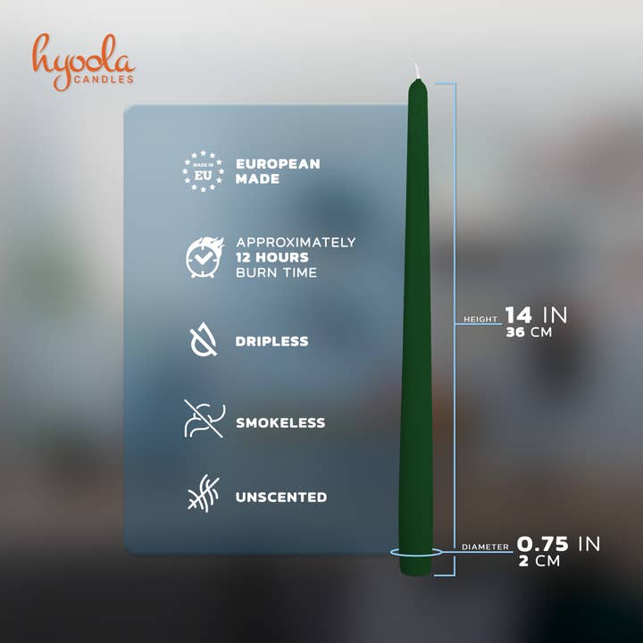 Hyoola Candles - Vente Bougies/bougeoirs coniques - Bougies coniques Hunter Green, 14 pouces, paquet de 122