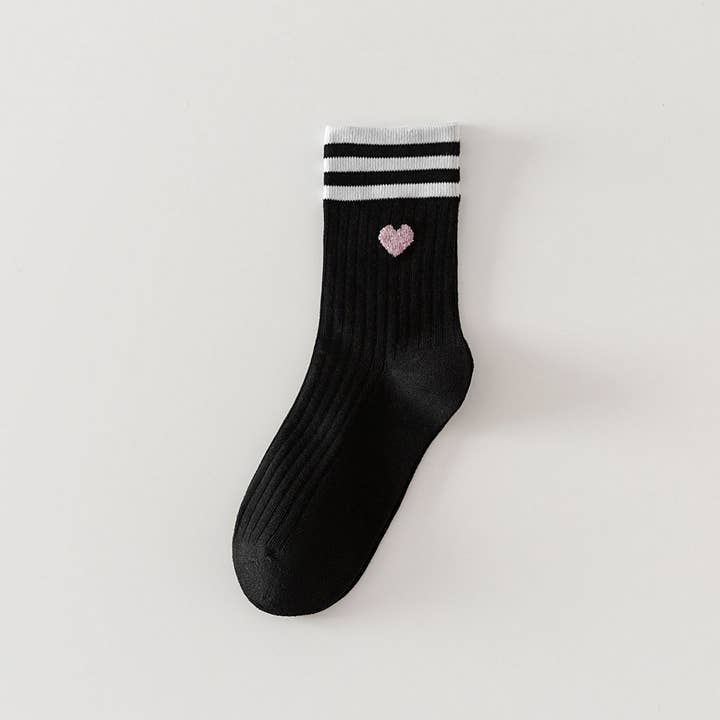 ACCITY - Wholesale Socks - Women's - College Style Heart, Two Stripes Print Crew Socks_CWMS0900