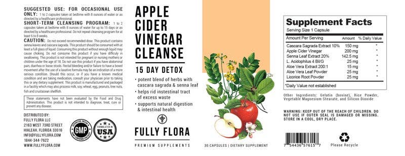 Totally Products – wholesale Oral supplement/vitamin – Fully Flora Apple Cider Vinegar Cleanse Natural Detox and Weight Loss (30 Capsules)2