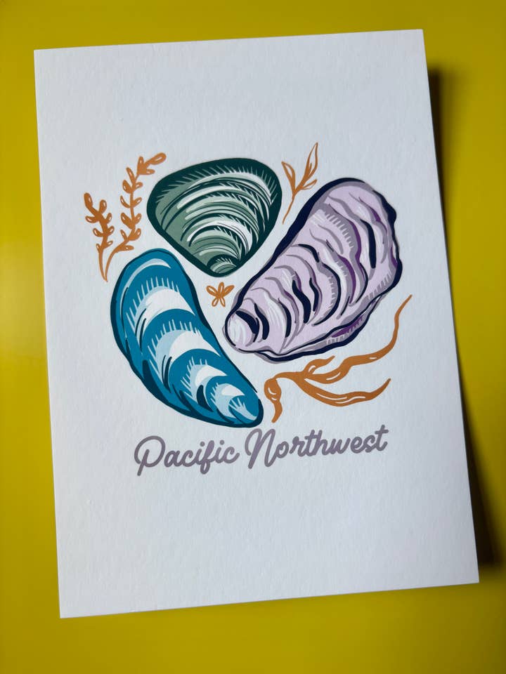 Seashell Print, Oyster Print, Mussel, Clam, Puget Sound Art for wholesale by Melissa Pothier Art