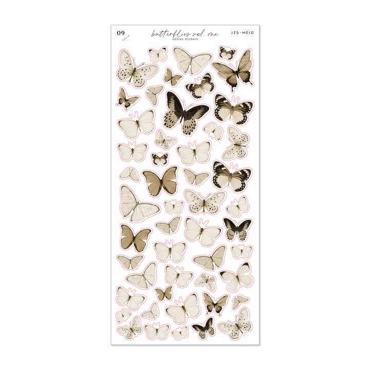 Sepia Vlinders I • Journal Stickerblad voor wholesale door Sadie's Stickers