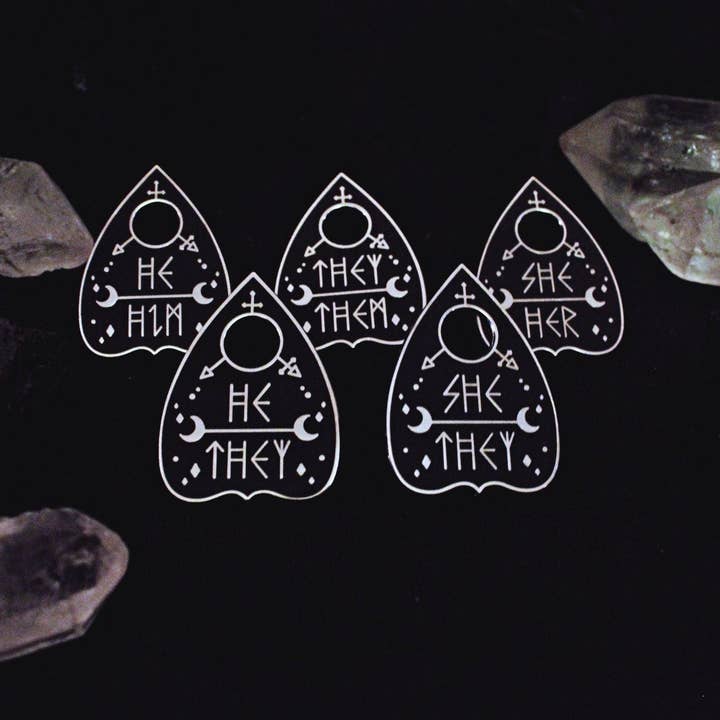 GRRRL Spells - Wholesale Lapel Pin/Button - Original Pronoun Planchette Pin1