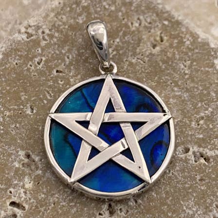 Sterling Silver Blue Paua (Abalone) Shell Pentagram Pendant for wholesale by Goddess Design Studio