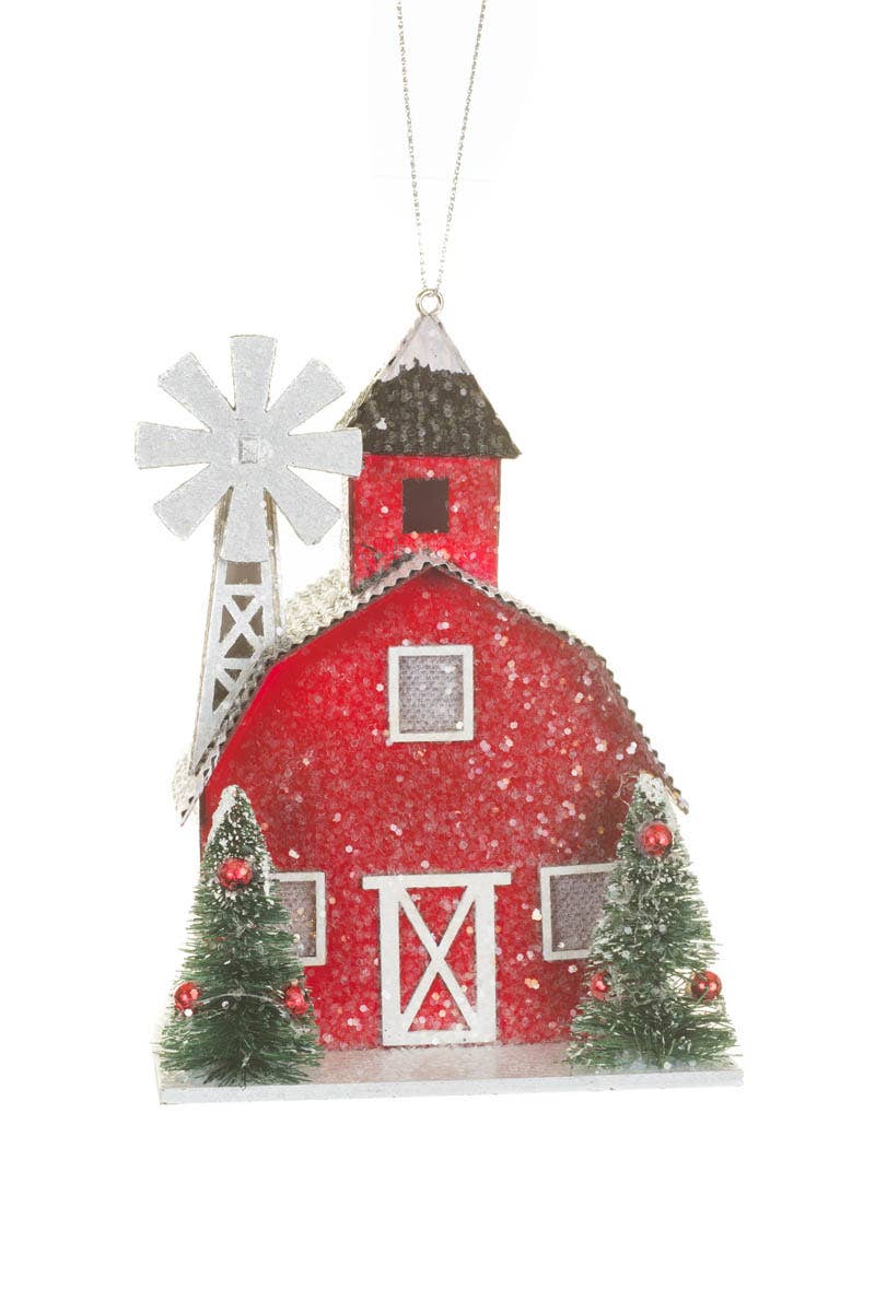 Starlight Collection - Wholesale Ornament - NEW-Red/White Led Gambrel Roof Barn Ornament0