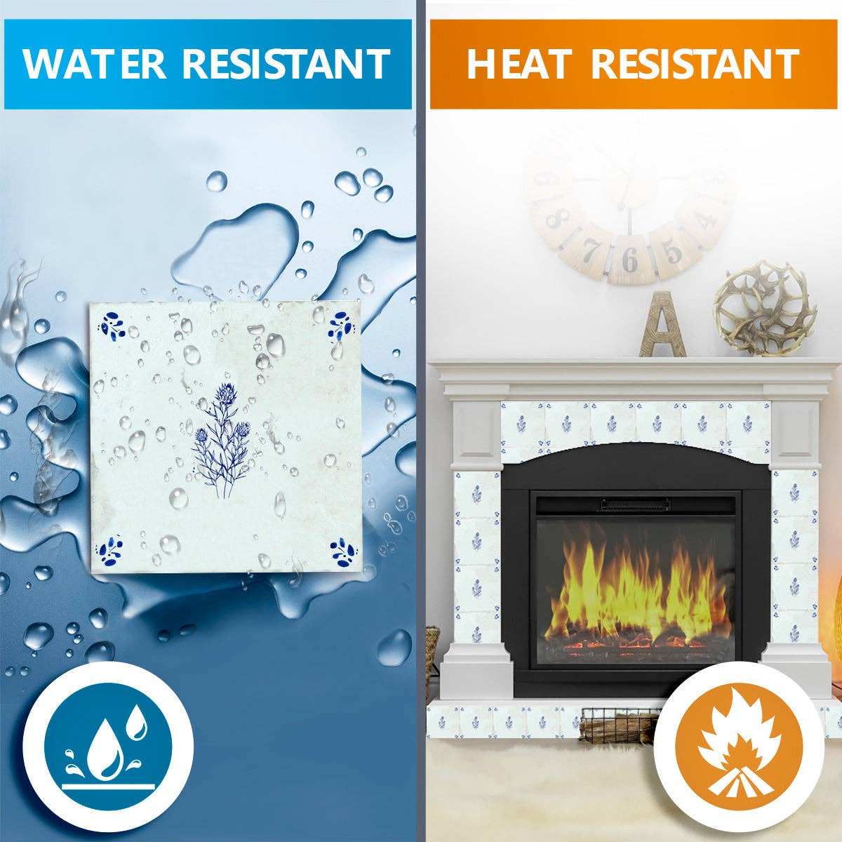 Mi Alma LLC - Wholesale Wall Tile - Hand-Drawn Delft Flower Design Tile Stickers – Easy Peel & Stick Wall Tiles for Effortless Home Makeover Model - D528