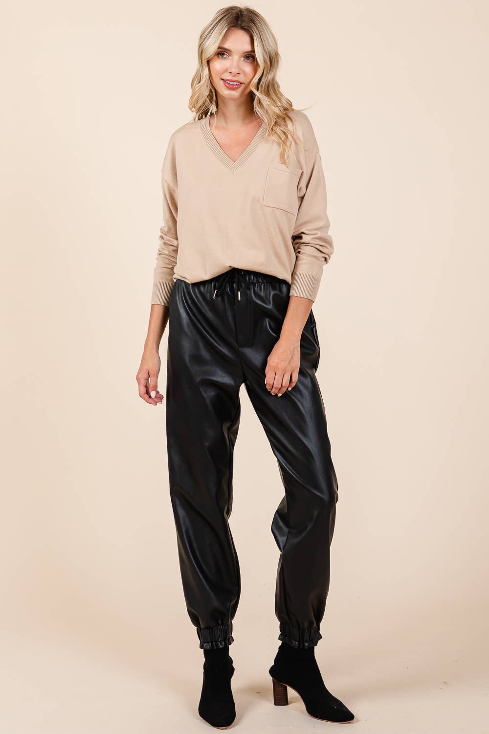 GeeGee x Lovelo - Wholesale Pants - Women's - Faux Leather Jogger Pants, MP5081223
