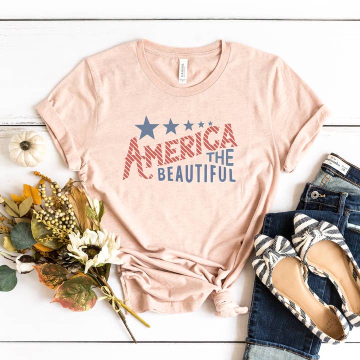 Amy Anne Apparel Inc - Wholesale Screen Printed T-Shirt - Women's - America The Beautiful Flag Tee | Patriotic T Shirt0