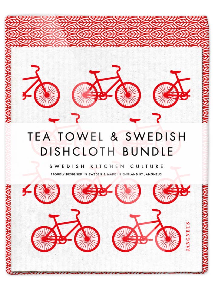Swedish Dishcloth & Tea Towel Bundle - Bikes - Red for wholesale by Esthetic Living