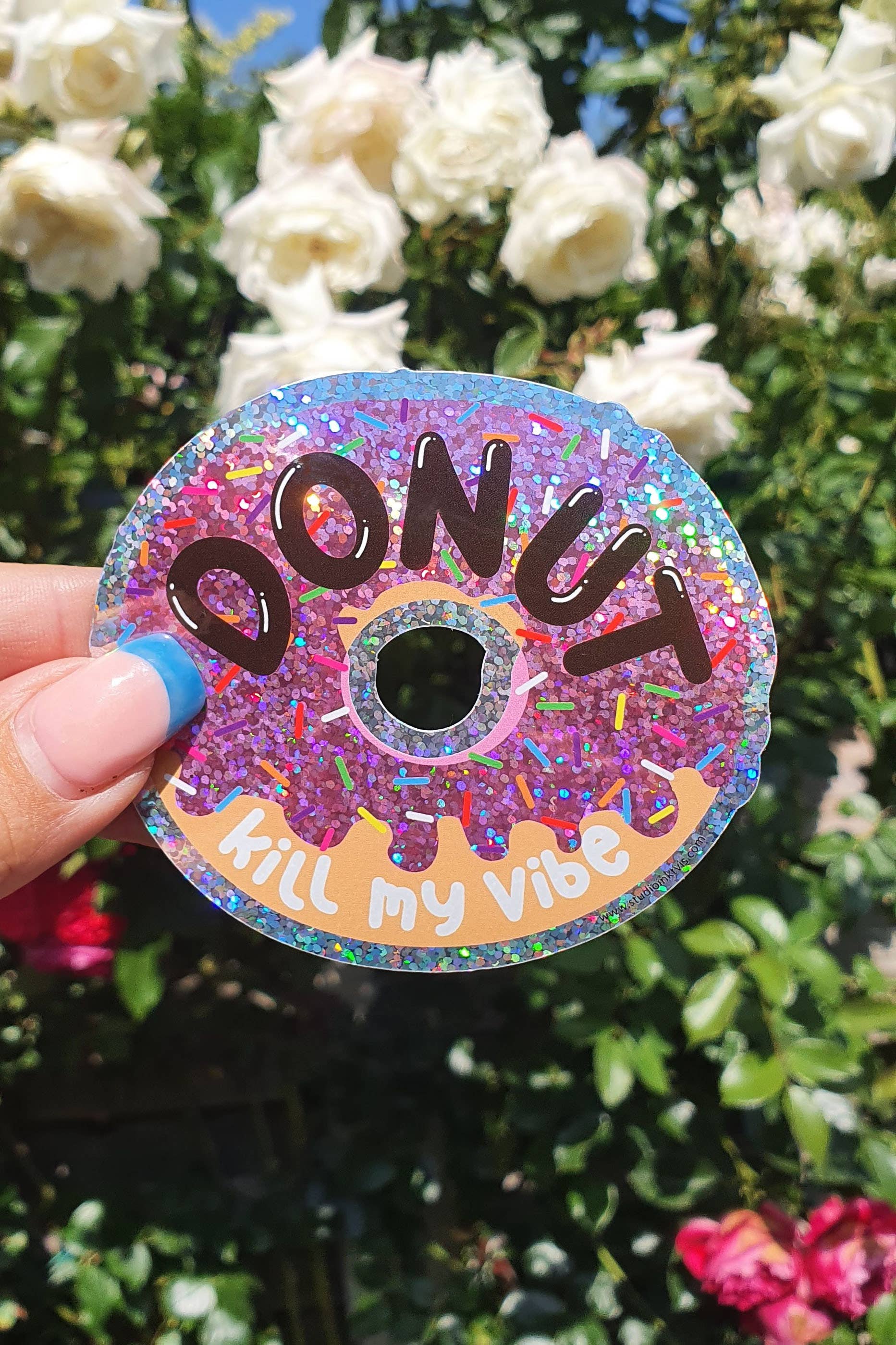 Studio Inktvis - Wholesale Sticker - Glitter sticker Donut kill my vibe3