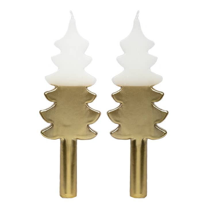 Talking Tables UK - Wholesale Tapered Candle/Candlestick - Gold Christmas Tree Dinner Candles | 2 Pack | Xmas Candles |