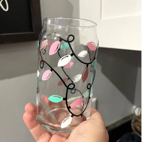 Christmas Lights Can Glass | 16 ounces | Coffee Mugs for wholesale by Boho Sips