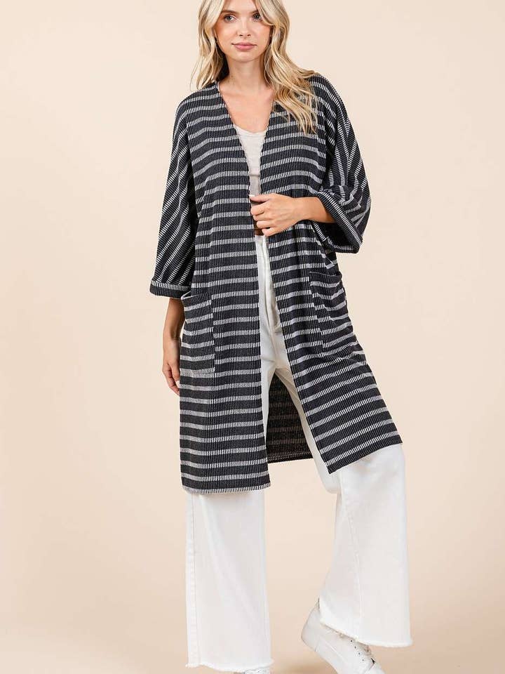 STRIPED PRINT OPEN FRONT MID LENGTH CARDIGAN for wholesale by mittoshop