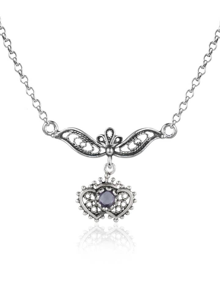 Sterling silver filigran konst ametist/blå topas hjärta till hjärta kvinnor choker halsband för wholesale av Filigranist Jewelry