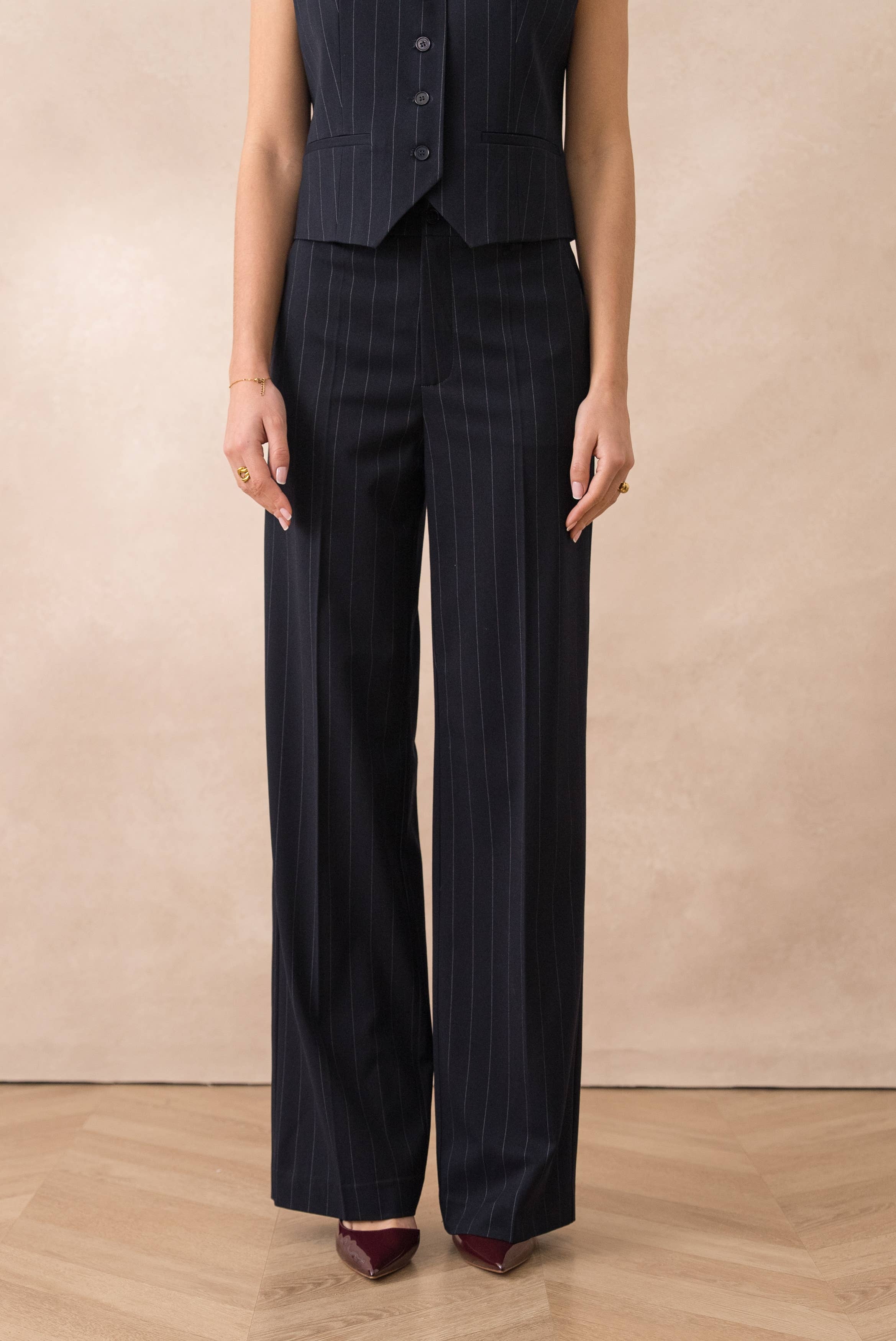 Attentif Paris - Wholesale Suit Pants - Women's - [Harmonia] High-waisted wide-leg striped pants6