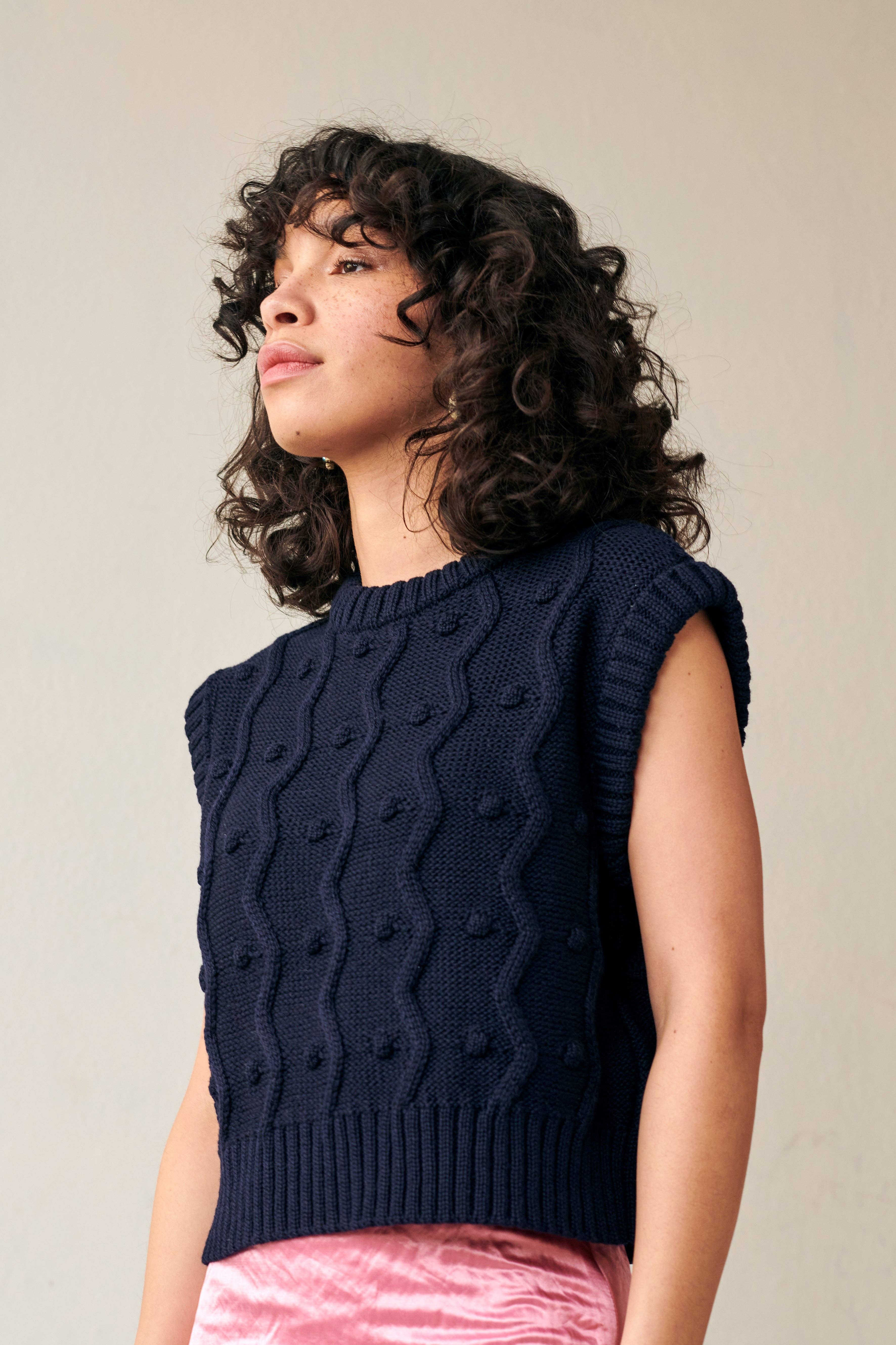 GiGi Knitwear - Wholesale Sweater Vest - Women's - Bubble Vest in Navy4