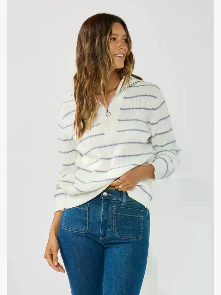 Lovestitch - Wholesale Knit Sweater - Women's - V-Neck Stripe Sweater with Zipper6