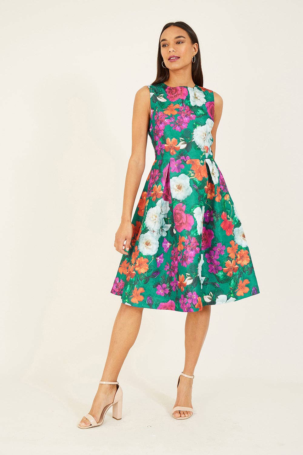 Yumi Green Floral Jacquard Skater Dress for wholesale on Faire1