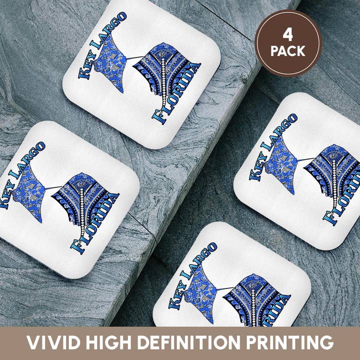 3dRose - Wholesale Coasters - 3dRose, Blue tribal stingray for any vacation to Key largo, Florida, Coaster12