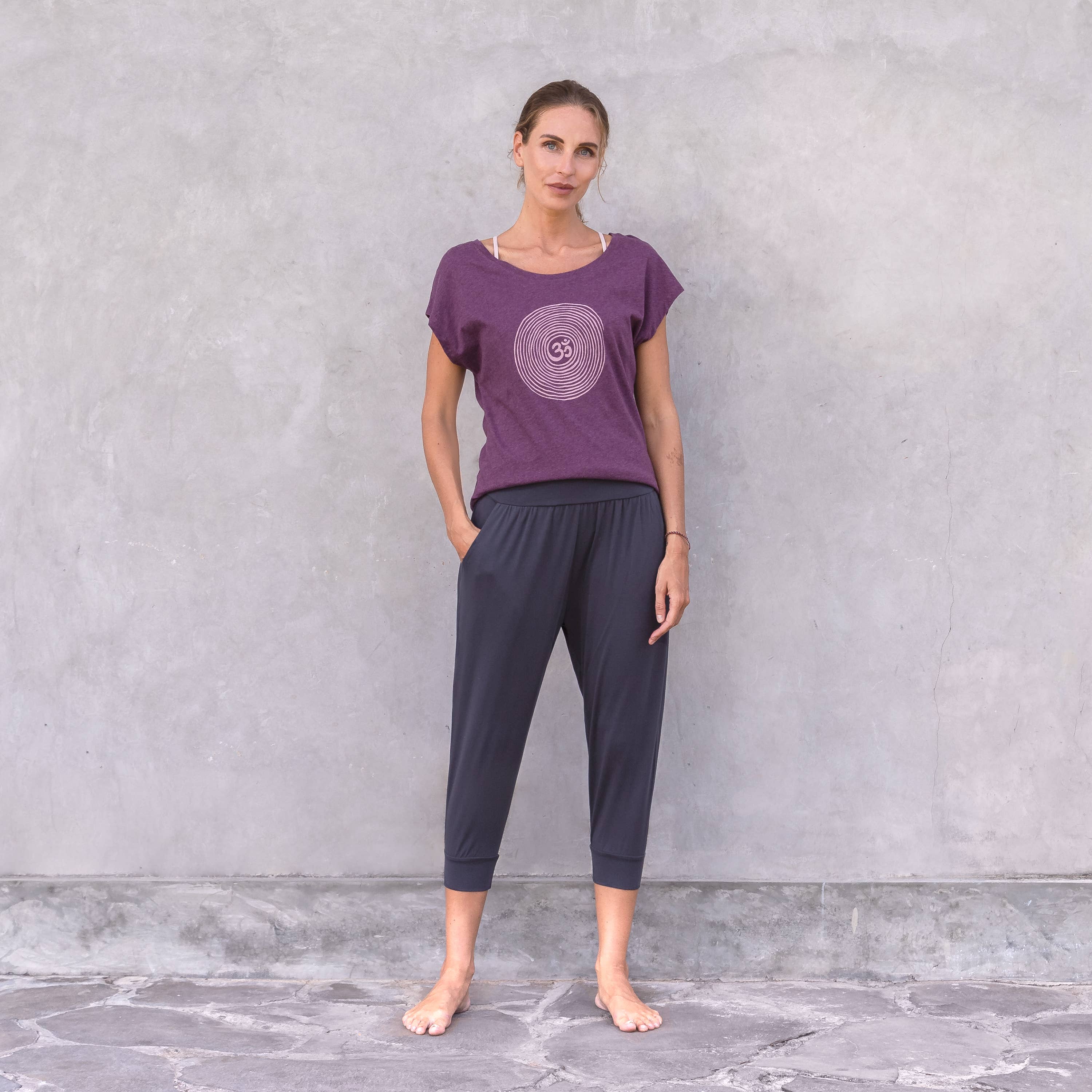 Jaya - Wholesale Screen Printed T-Shirt - Women's - Om yoga shirt, Om spiral front print, melange look, dance, yoga1