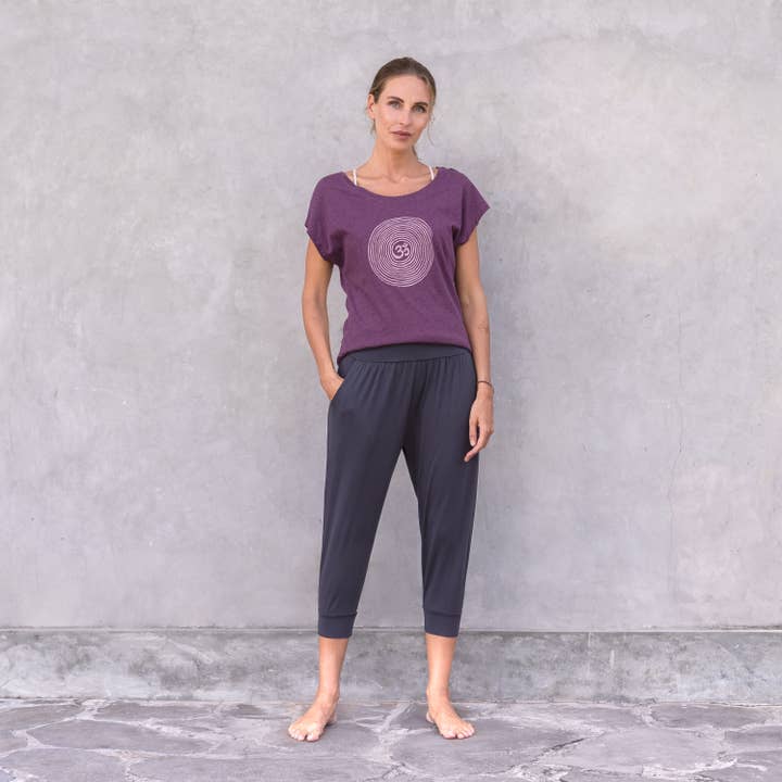 Jaya - Wholesale Screen Printed T-Shirt - Women's - Om yoga shirt, Om spiral front print, melange look, dance, yoga1