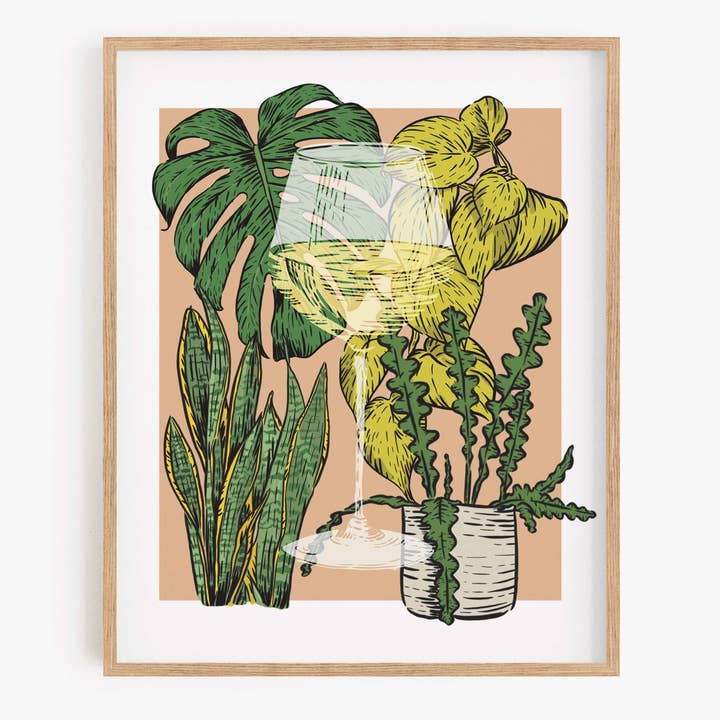Wine and Houseplants Art Print for wholesale by Bean Horse Car Designs
