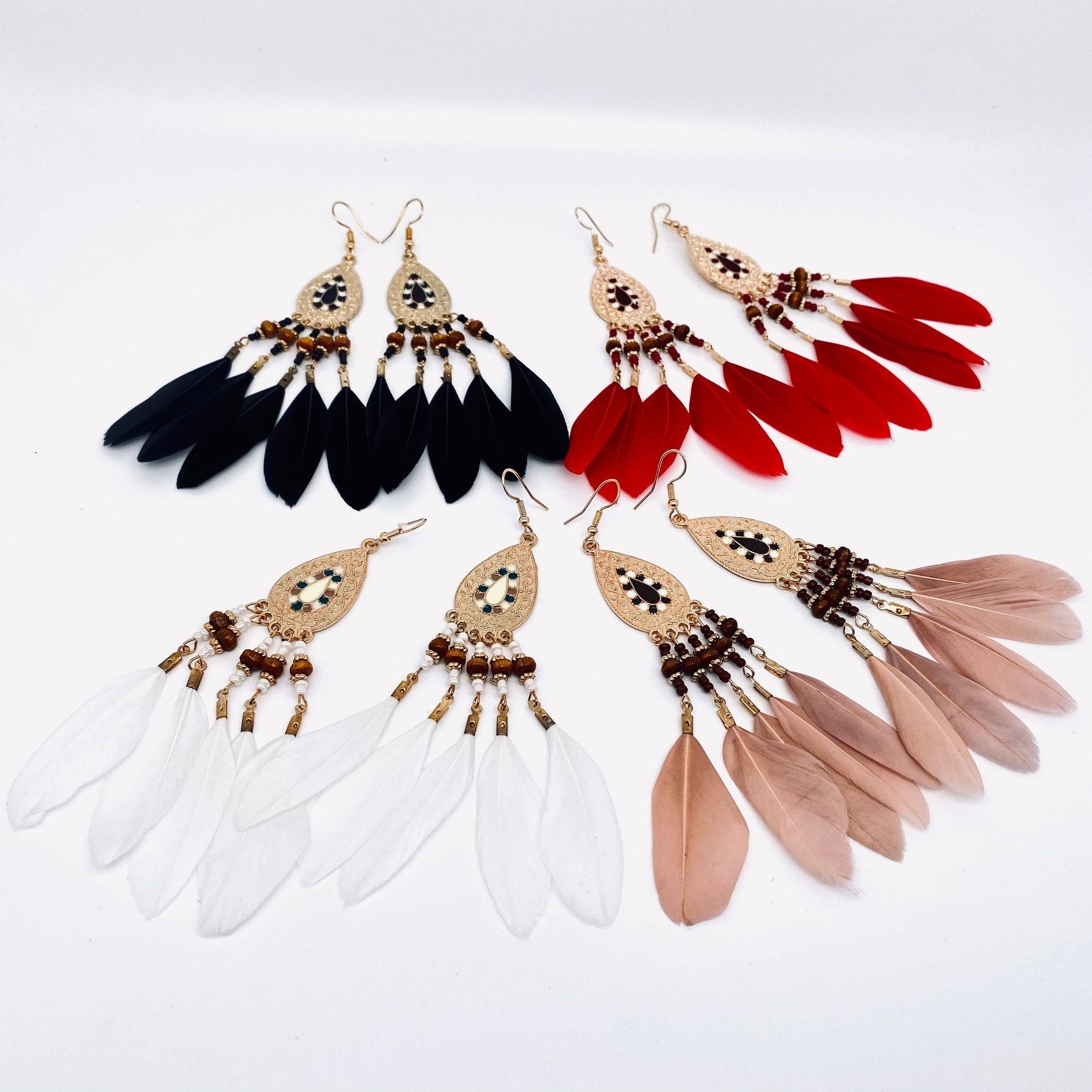 Mio Queena – wholesale Tofsörhängen – Bohemian Drop-formade fjäder tofs örhängen5