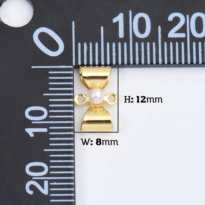 Beads Creation - Wholesale Individual Charm/Pendant - Gold Filled Double Hole Loop Pearl Bow Connector, CN474