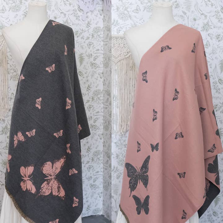Karma Nepal Crafts - Wholesale Wrap - Women's - Reversible Butterfly Oversized Fall Winter Shawls5