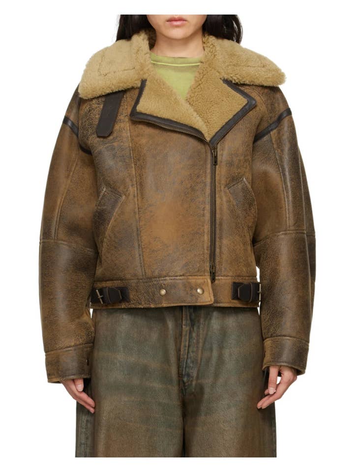 Distressed Shearling Leather Jacket for wholesale by Baxter Wood Company