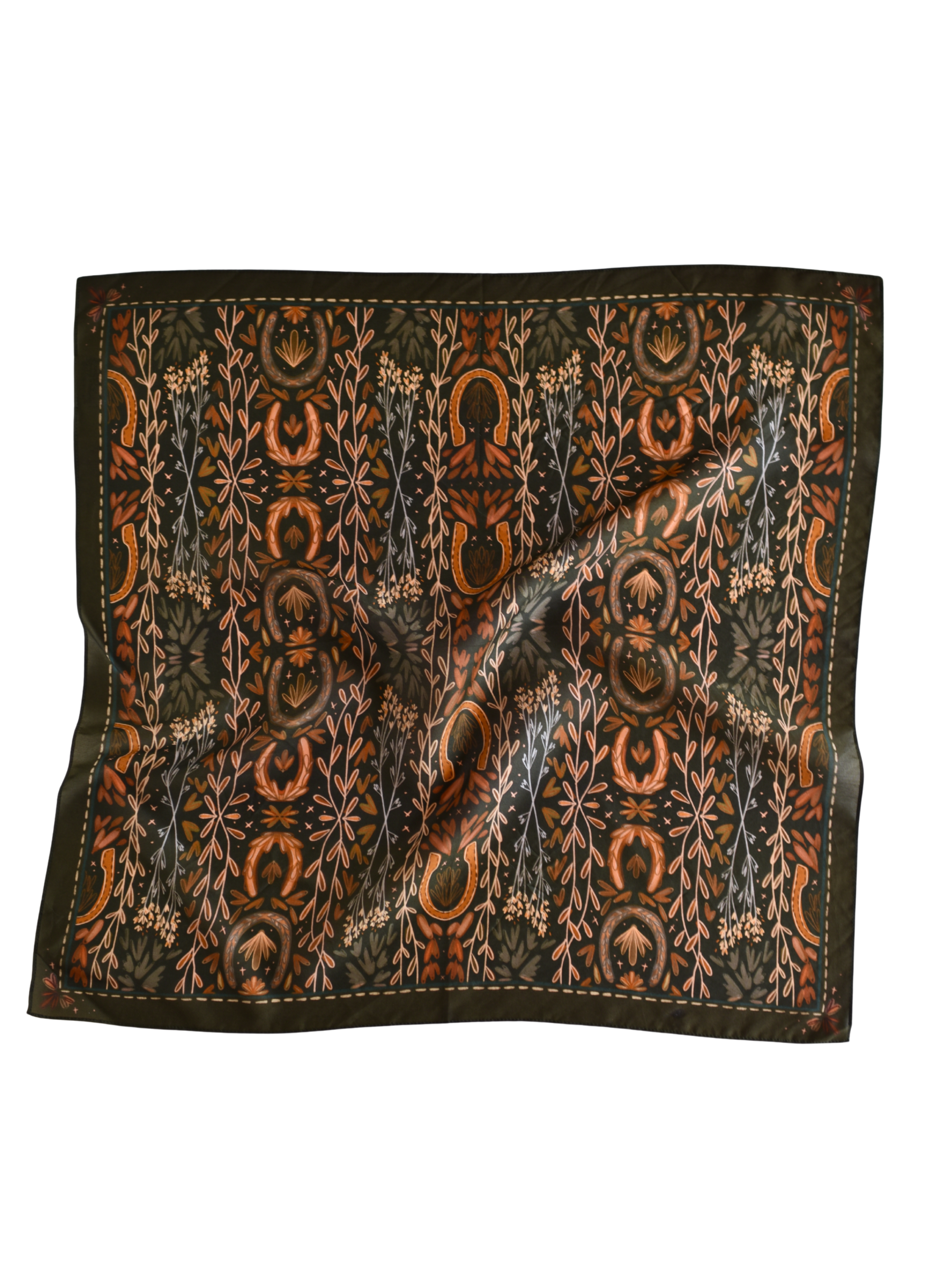 Tirzah Lane Art - Wholesale Scarf - Women's - Western Harvest in Deep Juniper Silk Cowgirl Wild Rag Scarf0