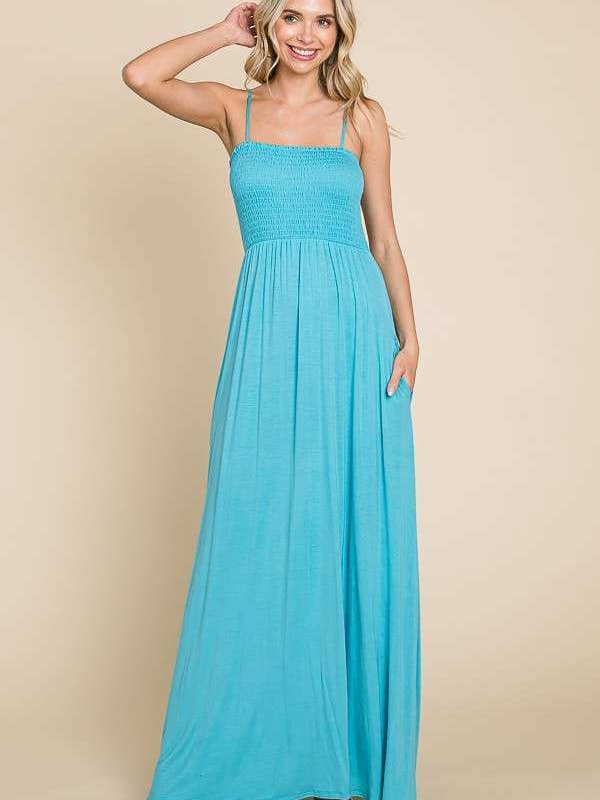CAD1027 - SMOCKED TOP EMPIRE MAXI DRESS for wholesale by Culture Code