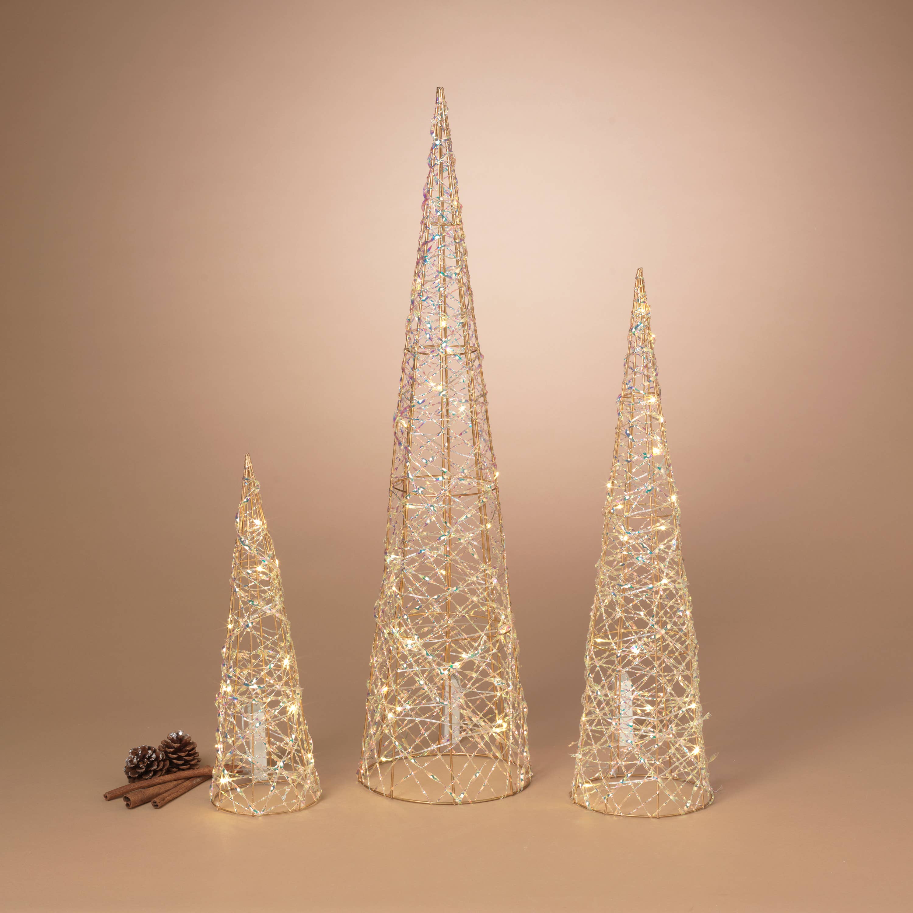 The Gerson Companies - Wholesale Christmas Decoration - Gerson Christmas S/3 B/O Lighted Holiday Cone Trees, Lg is 3