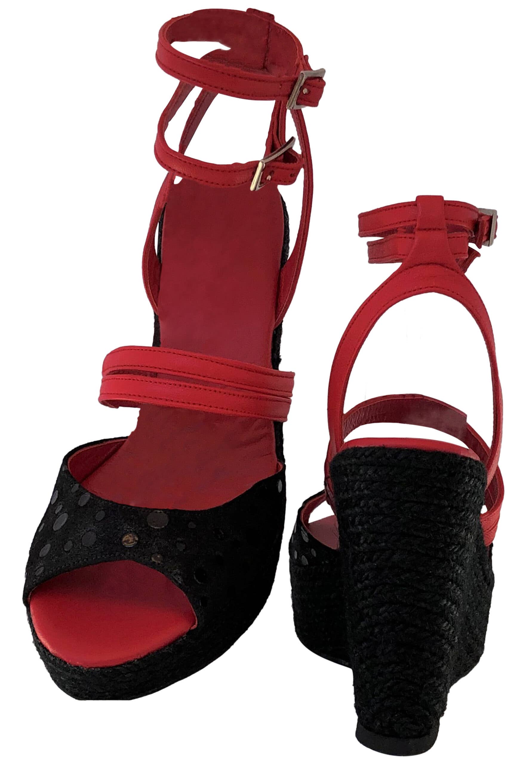 Poseidon Red and Black Nappa Leather Sandal with Polka Dot for wholesale on Faire4