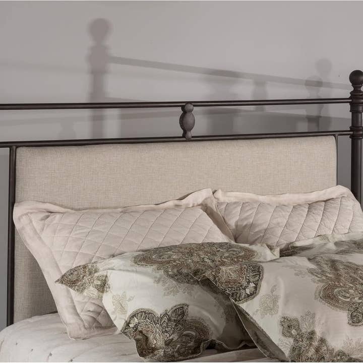 Rustic Brown King Headboard With Upholstered Stone Panel for wholesale on Faire1