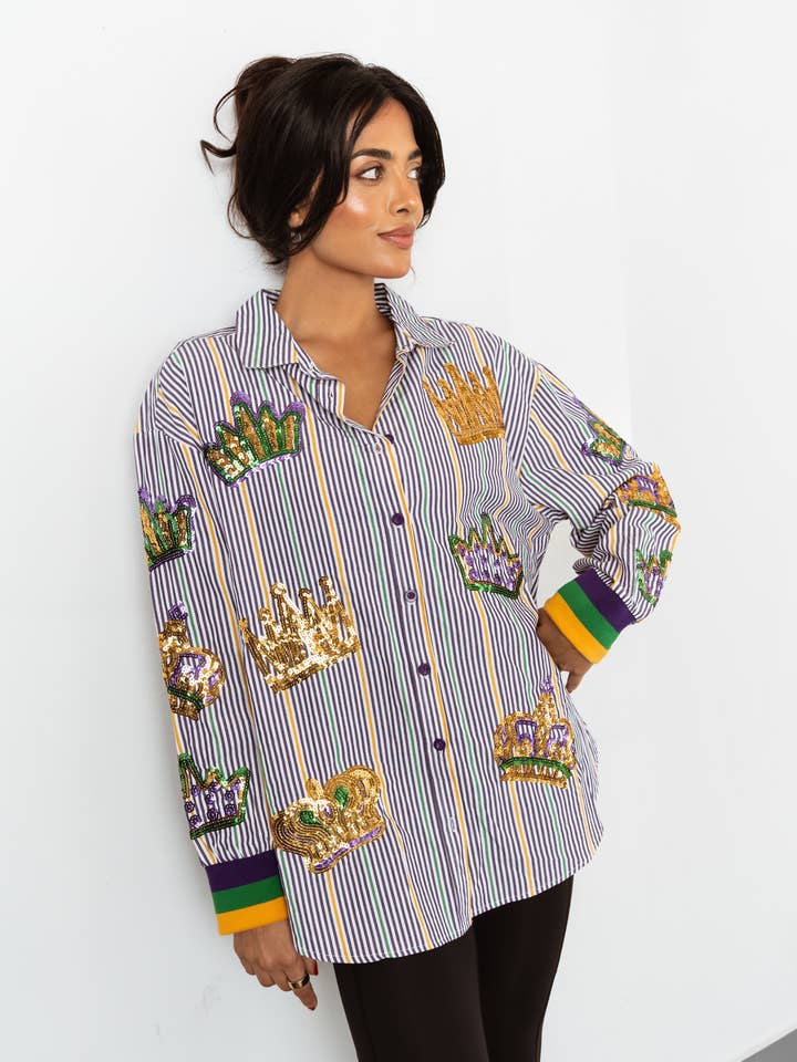 Volwassenen Pinstripe Pailletten Shirt voor wholesale door Mardi Gras Creations