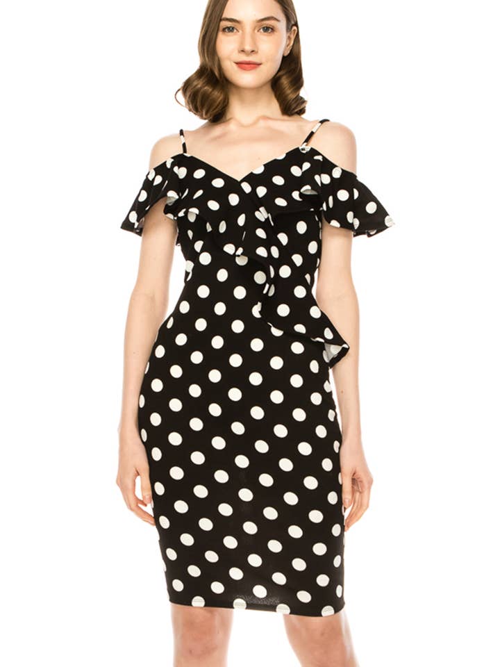 Women's Off Shoulder Ruffle Accent Bodycon Dress for wholesale by MOA COLLECTION