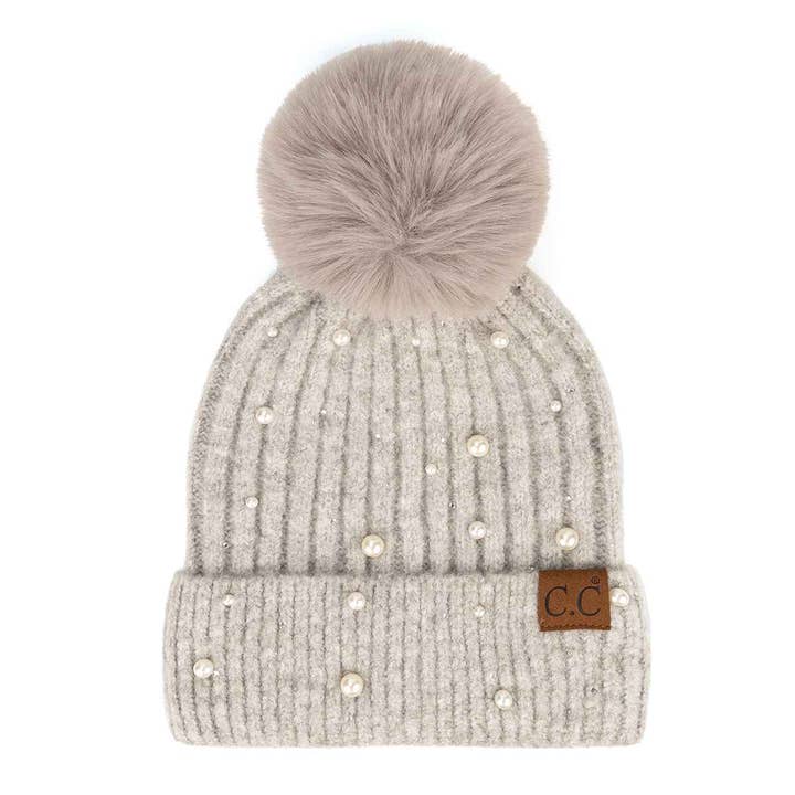 MiMi Wholesale - Wholesale Beanie - Women's - HAT4008 Naomi Pearl Embellished Pom Beanie5