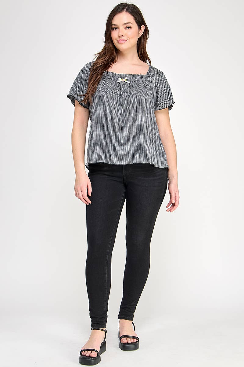 Haute Fox Plus Size & Contemporary - Vente Chemisier – femme - Haut à manches courtes grande taille avec petit nœud - JK18736-T9