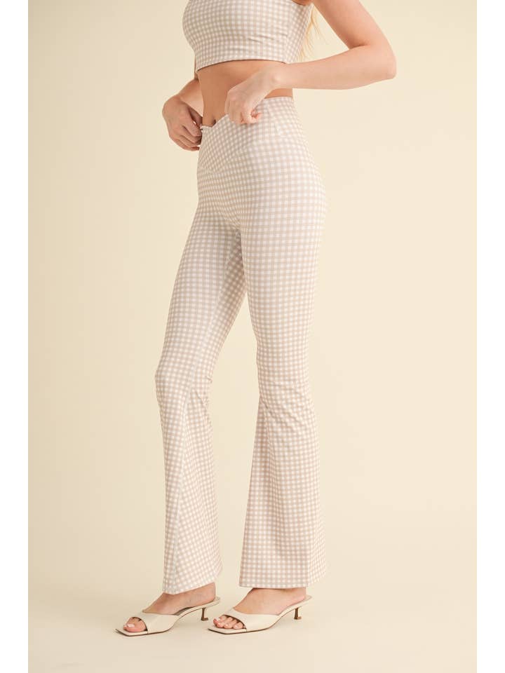 KIMBERLY C – Engroshandel Sports-/loungeleggings – til kvinder – Gingham Print Højtaljede Crossover Flare Leggings4