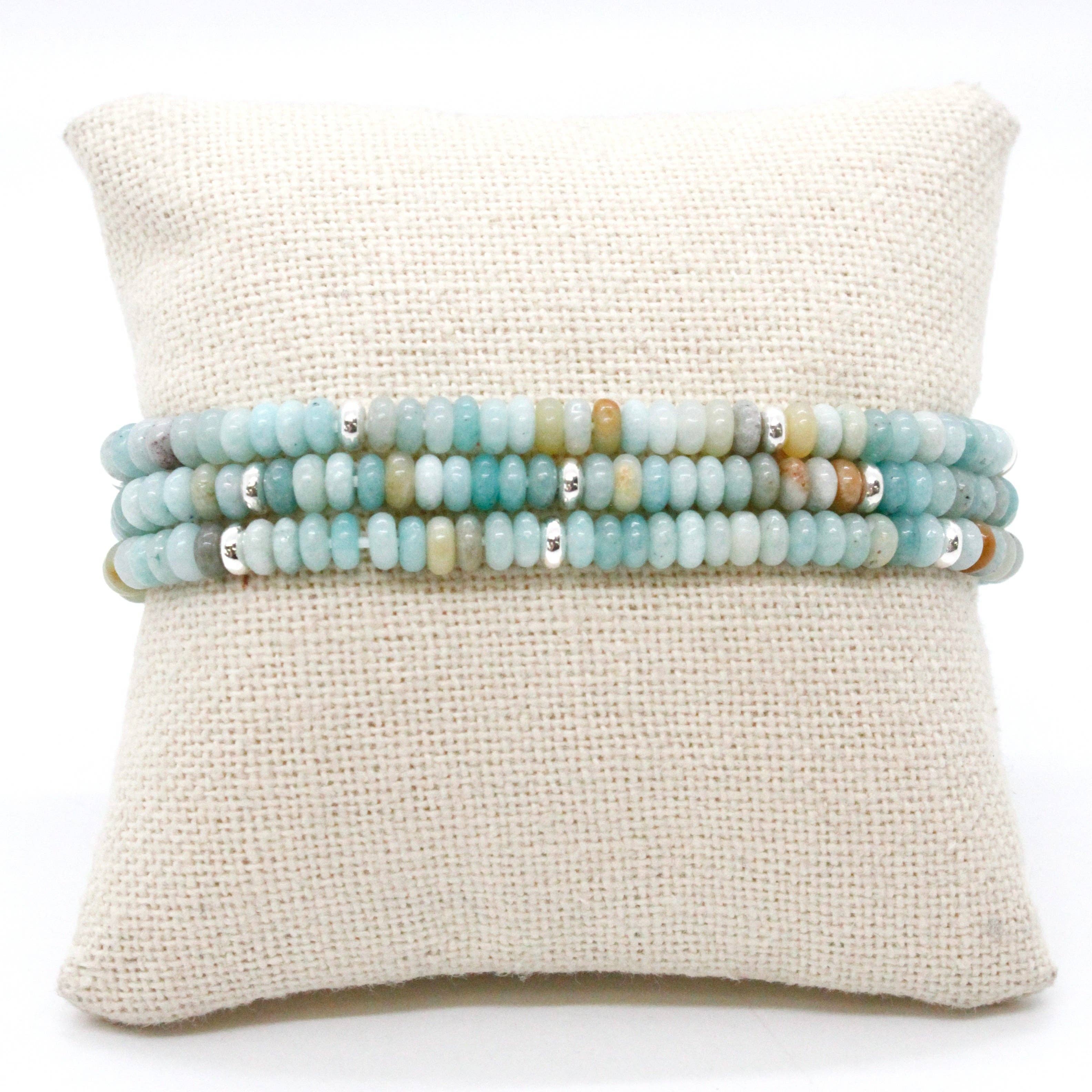LIZOU - Wholesale Beaded Bracelet - Amazonite + Silver Bracelet Bundle3