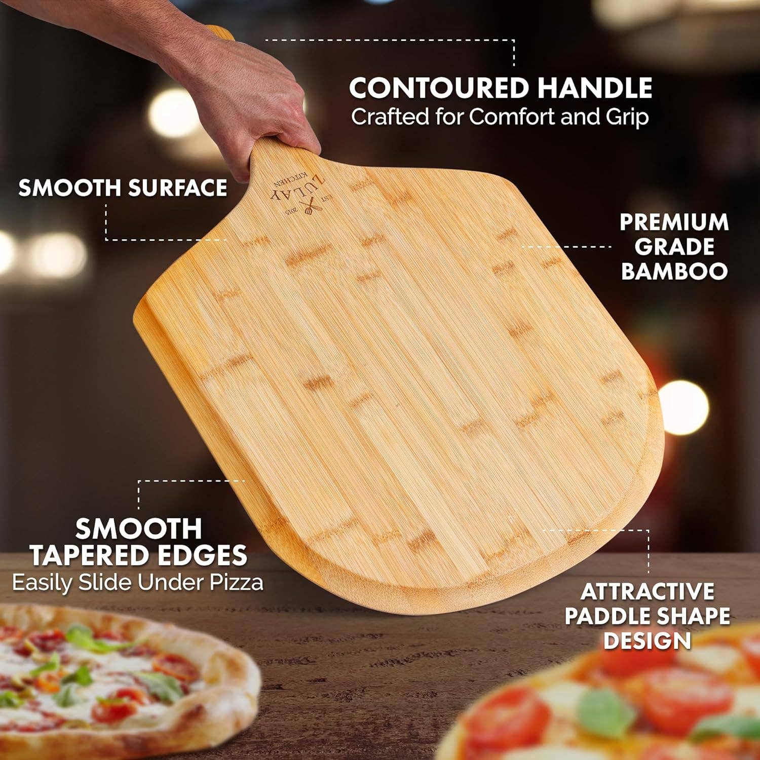 Zulay Kitchen - Wholesale Pizza Wheel - Bamboo Pizza Paddle2