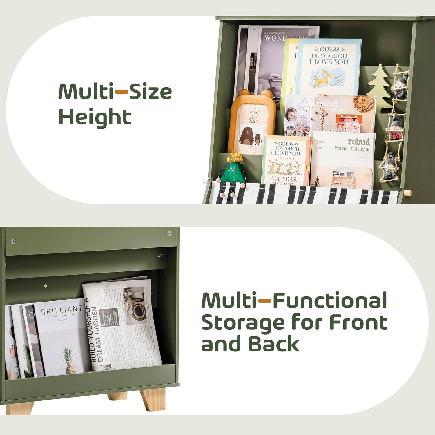 Robud & Mewoofun Official Store - Wholesale Bookcase - ROBOTIME 4-Tier Kid Toddler Bookshelf Front and Back Storage16